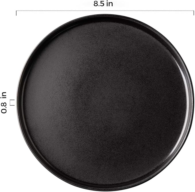 AmorArc Ceramic Dinner Salad Plates Set of 4, 8.5 Inch Reactive Matte Glaze Dish Set, Dessert, Salad, Appetizer, Small Dinner Plate, Microwave, Dishwasher Safe,Scratch Resistant,Reactive Matte Black