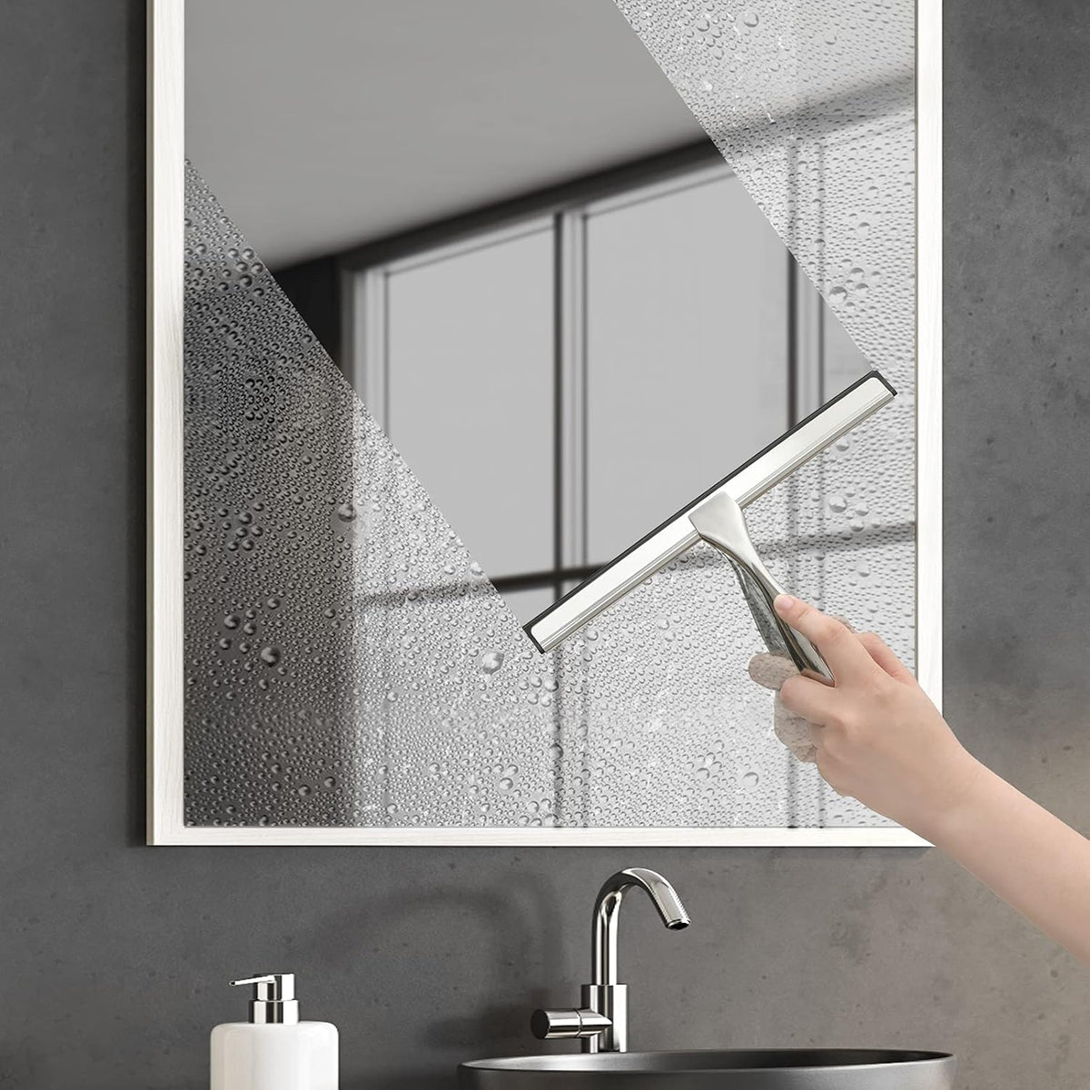 Hiware All-Purpose Shower Squeegee for Shower Doors, Bathroom, Window and Car Glass - Stainless Steel, 10 Inches (squeegee only)