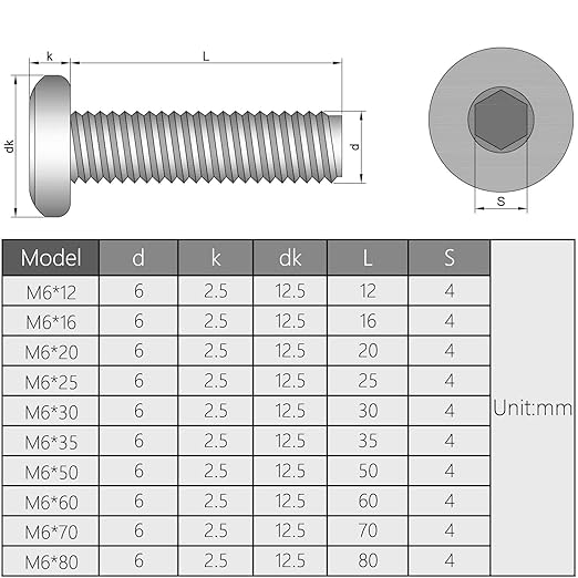 Yinpecly 20PCS M6x35mm Hex Socket Flat Head Screws Furniture Bolts Fastener Countersunk Connector Screws, Full Thread, Carbon Steel, Blue White Tone