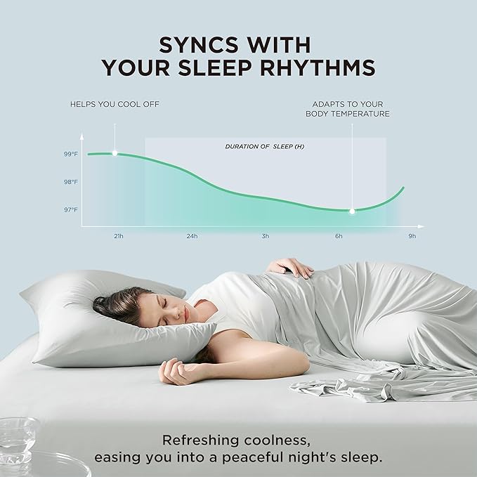 Bedsure Cooling Sheets Queen Size, Cooling Bed Sheets for Hot Sleepers, Chill Cool Sheet, Deep Pocket Up to 18 Inches, Soft  Breathable Queen Sheet Set, 4 Pieces, Grey