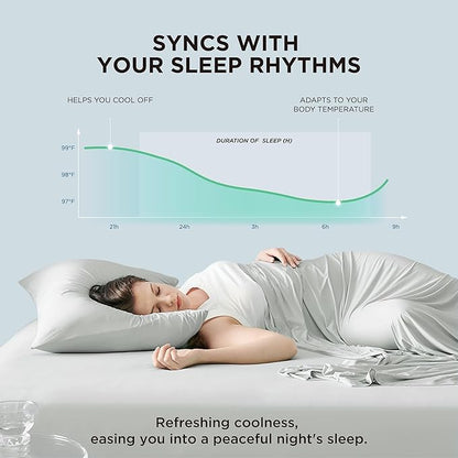 Bedsure Cooling Sheets Queen Size, Cooling Bed Sheets for Hot Sleepers, Chill Cool Sheet, Deep Pocket Up to 18 Inches, Soft  Breathable Queen Sheet Set, 4 Pieces, Grey