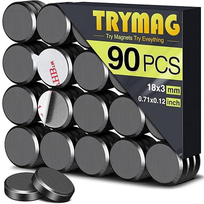 TRYMAG Ceramic Magnets - 18mm Round Crafts Magnets with Adhesive Backing - 100 PCs