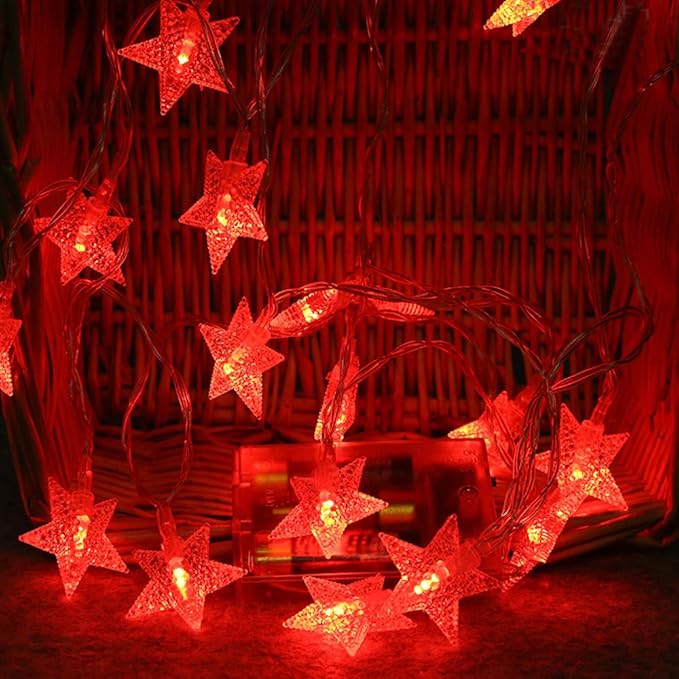 Amaping 2 Meters 10 LED Crystal Clear Star Fairy String Light Wedding Party Outdoor Decor Lamp Home Garden Decoration Lighting for Outdoor, Patio, Lawn, Garden, and Holiday Festivals (Red)