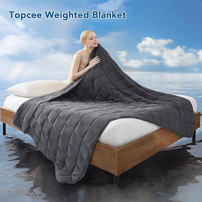Topcee Weighted Blanket (17lbs 60"x80" Queen Size) Cooling Breathable Heavy Blanket Microfiber Material with Glass Beads Big Blanket for Adult All-Season Summer Fall Winter Soft Thick Comfort