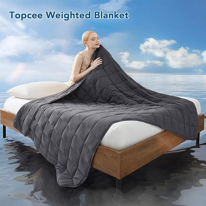 Topcee Weighted Blanket (17lbs 60"x80" Queen Size) Cooling Breathable Heavy Blanket Microfiber Material with Glass Beads Big Blanket for Adult All-Season Summer Fall Winter Soft Thick Comfort