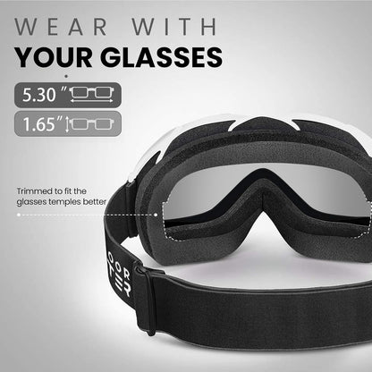 OutdoorMaster OTG Ski Goggles - Over Glasses Ski/Snowboard Goggles for Men, Women & Youth - 100% UV Protection