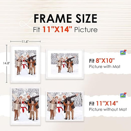 FIXSMITH 11x14 Picture Frame Set of 2, Photo Frame with HD Plexiglass, Display Pictures 8x10 with Mat or 11x14 Without Mat, White Picture Frames Collage Wall Decor, Gallery Wall Frame