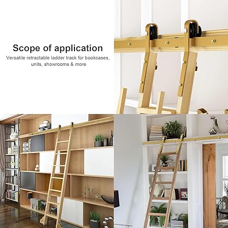 Rolling Ladder Hardware Kit - Steel Sliding Library Ladder Track  10ft Retractable Rolling Library Ladder Track Bracket  Tensible Rolling Hardware Stand Up for Entertainment Units