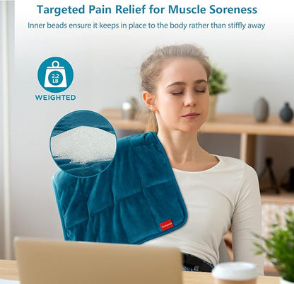 Comfytemp Weighted Heating Pad for Back  Cramps, 2.2lb Electric Neck Shoulder Heat Pad for Pain Relief, FSA HSA Eligible, Valentines Day Gifts for Her Him Wife Husband, 2H Auto-Off, 12x24, Washable