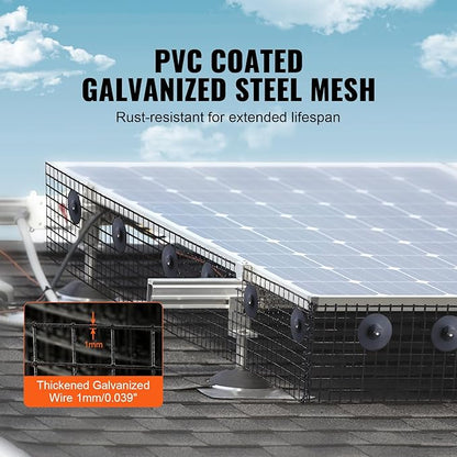 VEVOR 8in x 98ft Solar Panel Bird Guard, PVC Coated Wire Mesh Roll Kit with 100pcs Fasteners,Critter Fence,Pigeon Proofing, Black