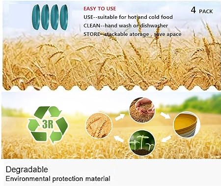 Eco-friendly plate that is not breakable - Wheat straw fiber lightweight plate 4-piece set (Dark Green)