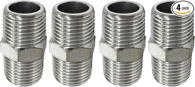 Beduan 12" Male to 12"Male NPT Hex Nipple Stainless Steel Pipe Fitting (Pack of 4)