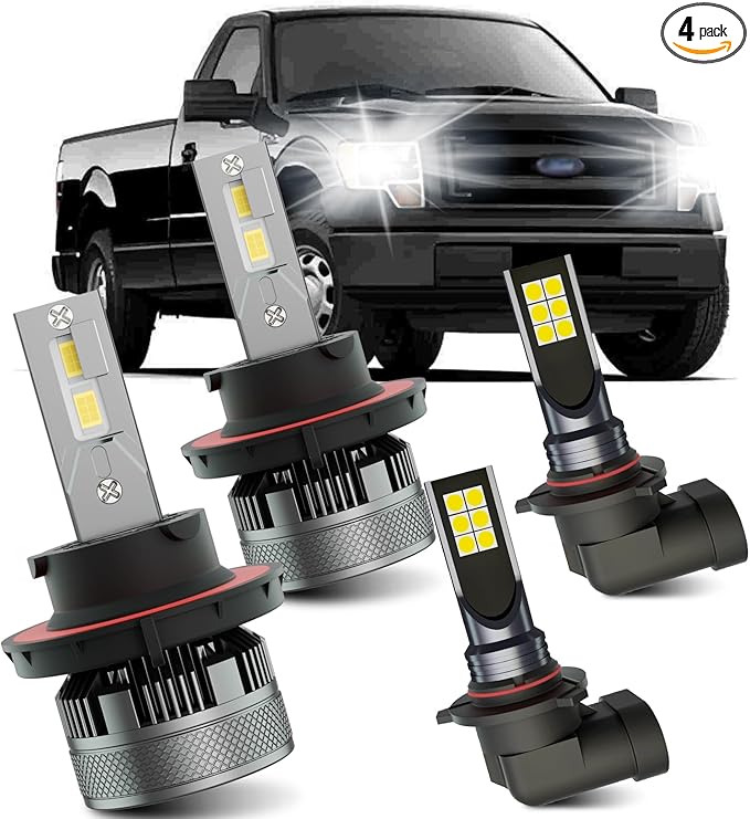 AWALITED Fits for 2004-2014 Ford F150 High Low Beam Fog Lights Bulbs Combo, 6000K White Plug-and-Play Super Bright Light Bulbs, Pack of 4