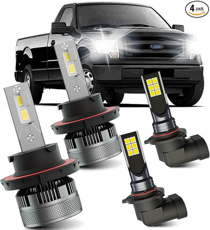 AWALITED Fits for 2004-2014 Ford F150 High Low Beam Fog Lights Bulbs Combo, 6000K White Plug-and-Play Super Bright Light Bulbs, Pack of 4