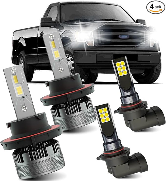 AWALITED Fits for 2004-2014 Ford F150 High Low Beam Fog Lights Bulbs Combo, 6000K White Plug-and-Play Super Bright Light Bulbs, Pack of 4