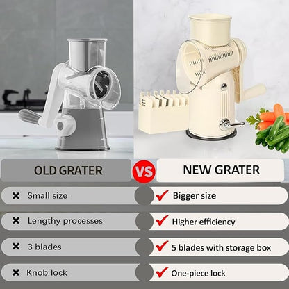 Premium Quality Rotary Cheese Grater with Handle - Kitchen Accessories Cucumber Slicer Vegetable Salad Grater, Vegetable Grater - Cheese Grater (Beige)