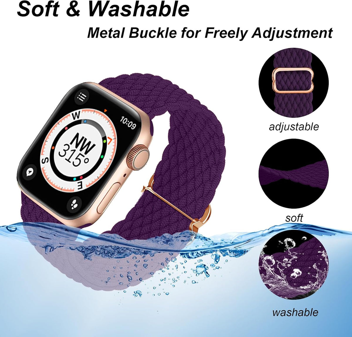 DOBSTFY Compatible with Apple Watch Band 38mm 40mm 41mm 42mm 44mm 45mm 46mm 49mm for Women Men,Stretchy Braided Apple Watch Strap for iWatch Series 10/9/8/7/6/5/4/3/2/1/SE/Ultra/Ultra 2