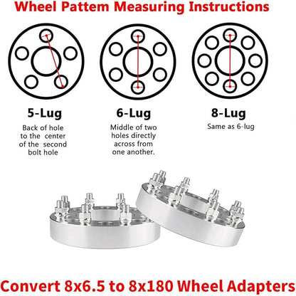 2pcs 8x6.5 to 8x180 Wheel Adapters, 1.5 Inch 8x165.1 to 8x180 Wheel Adapters 117mm Center core for 1999-2010 Silverado Sierra 2500 3500 HD with M14x1.5 Studs, Chrome