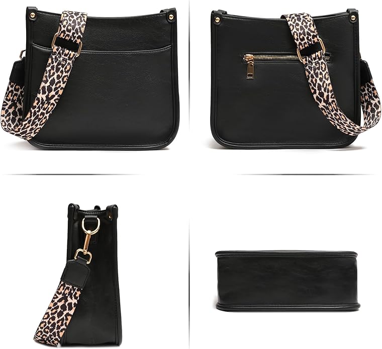 KOGTLA Women's Crossbody Shoulder Bag with Leopard Guitar Strap,Vegan Faux Leather Purse Handbag Bucket Tote Bag