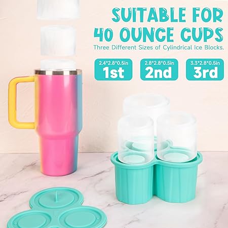 Ice Mold for Stanley Cup Suitable for 40 Ounces Silicone Ice Cube Tray Hollow Cylindrical Ice Mold Suitable for Easy Release Mold for Stanley Cups Cocktails Whiskey Beverages Coffee