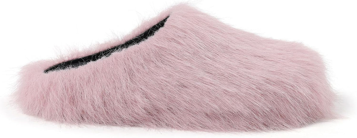 Goiphrri Fuzzy Slippers Mules for Women Fluffy Flat Platform Clogs Mule Fashion Round Toe Soft Plush Slide On Shoes Women Indoor Outdoor Slides Sandals