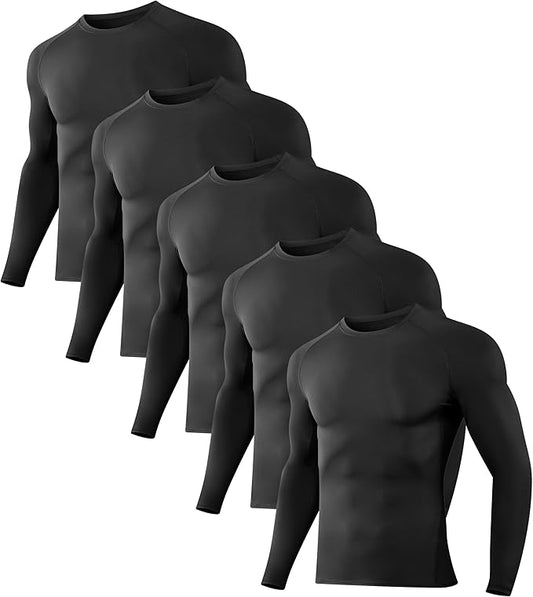 5Pack Men's Compression Shirts Long Sleeve Athletic Workout Sports Undershirt Base Layer Top for Winter