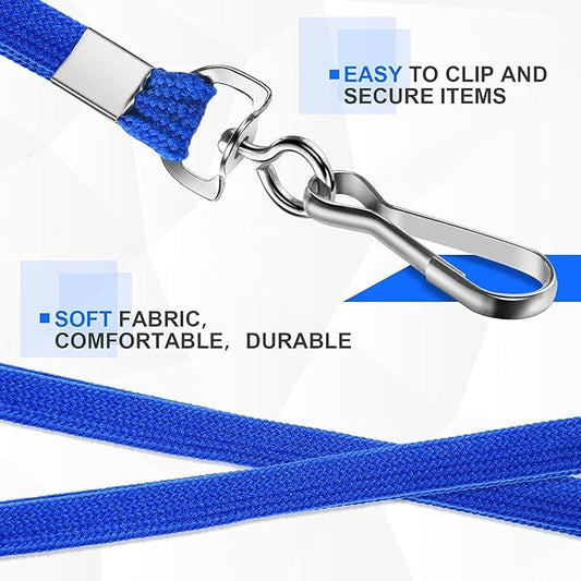50 Pcs Badge Lanyards Flat Lanyards for ID Badges Bulk Blue lanyard with Swivel J Hook Clip for Office Worker, Student, Teacher