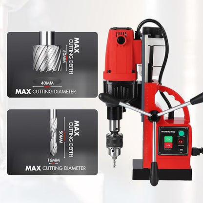Mag Drill Press, 1100W 550RPM Portable Magnetic Drill Press, Magnetic Core Electric Drilling Machine for Metal Working,14Pcs Annular Cutters Drilling Bits,Red