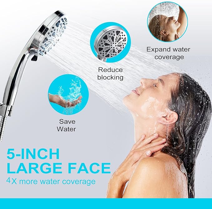 Shower Head With Handheld, High Pressure Shower Head With 10-Spray Modes, Detachable Shower Head Set Wtith Filters, Stainless Steel Hose  Shower Bracket,Easy to Install.Chrome.