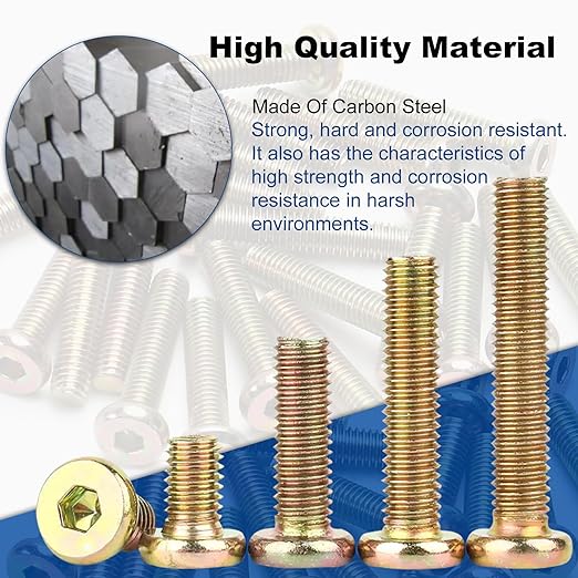 MroMax 15Pcs M8 x 55mm Hex Socket Flat Head Screws, Colorful Zinc Plated Carbon Steel, Fully Threaded, Hex Drive, Socket Cap Furniture Bolts Fastener for Crib, Bed Frame, Chair and Cabinet