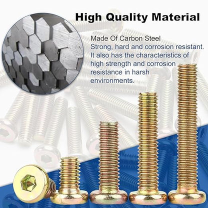 MroMax 15Pcs M8 x 55mm Hex Socket Flat Head Screws, Colorful Zinc Plated Carbon Steel, Fully Threaded, Hex Drive, Socket Cap Furniture Bolts Fastener for Crib, Bed Frame, Chair and Cabinet
