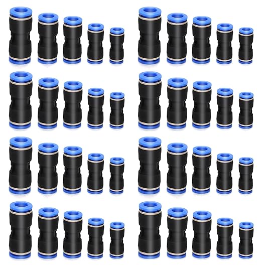 zjxed 40 Pcs Straight Push Connectors, 4mm 6mm 8mm 10mm 12mm Air Line Fittings,Quick Release Plastic Push to Connect Fittings Kit for 5/32 1/4 5/16 3/8 1/2 Tube