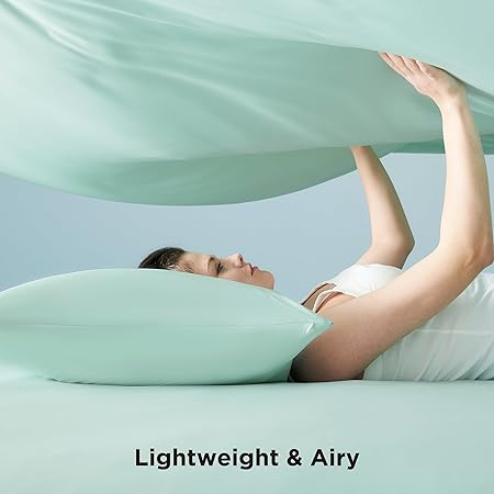 Bedsure Cooling Sheets Queen Size, Cooling Bed Sheets for Hot Sleepers, Chill Cool Sheet, Deep Pocket Up to 17.5 Inches, Soft  Breathable Queen Sheet Set, 4 Pieces, Green