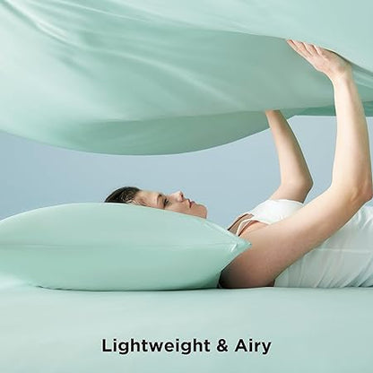 Bedsure Cooling Sheets Queen Size, Cooling Bed Sheets for Hot Sleepers, Chill Cool Sheet, Deep Pocket Up to 17.5 Inches, Soft  Breathable Queen Sheet Set, 4 Pieces, Green