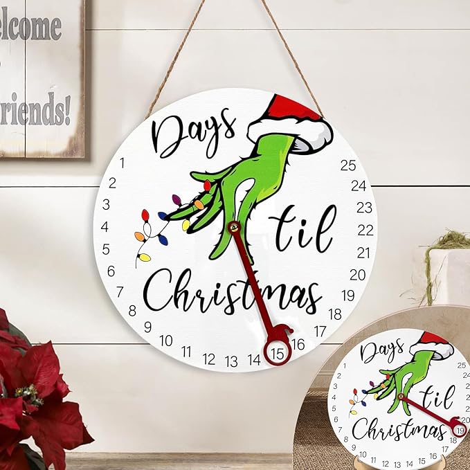DAZONGE Christmas Decorations Welcome Sign  2024 Christmas Countdown Advent Calendar for All Ages  12'' Wooden Christmas Wreath with Easel for Door Wall Mantel Decor  Christmas Decor