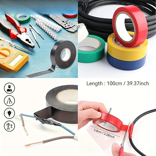 Electrical Tape Colors 6 Pack 0.65 Inch by 32 Feet, Voltage Level 600V Dustproof, Adhesive for General Home Vehicle Auto Car Power Circuit Wiring Multicolor Professional Grade Tapes