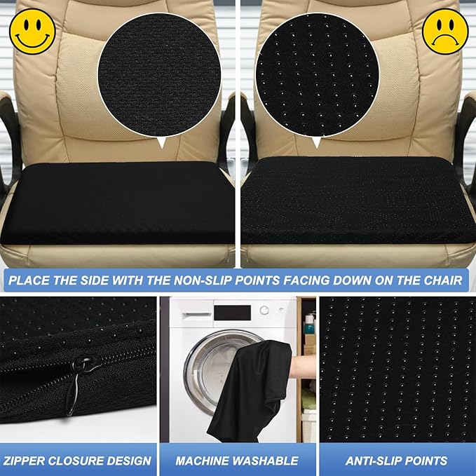 Gel Seat Cushion for Long Sitting, (2.4 Inch Extra Thick) SoftOoUBreathable Gel Cushions for Pressure Relief, Gel Chair Cushion for Hip Pain, Gel Cushion for Wheelchair with No Pressure Points