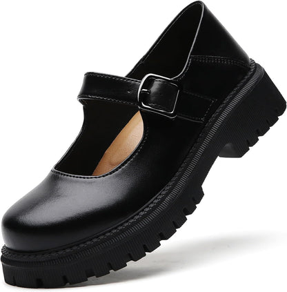 Size 10.5-11 XMM Mary Jane Shoes Platform Chunky Mary Janes for Women Ladies Comfort Leather Round Toe Non-Slip Dressy Casual Cute Girls School Work Shoes