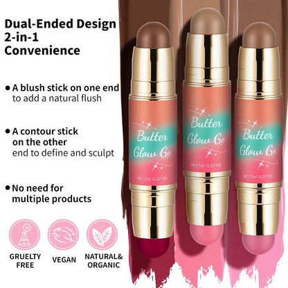 Dual-Ended Blush and Bronzer Stick – 2-in-1 Creamy Face Cheeks Contour Makeup, Smooth Hydrating Formula, Buildable Color for Natural Radiant Glow Beauty For Women (Beachy Pink)