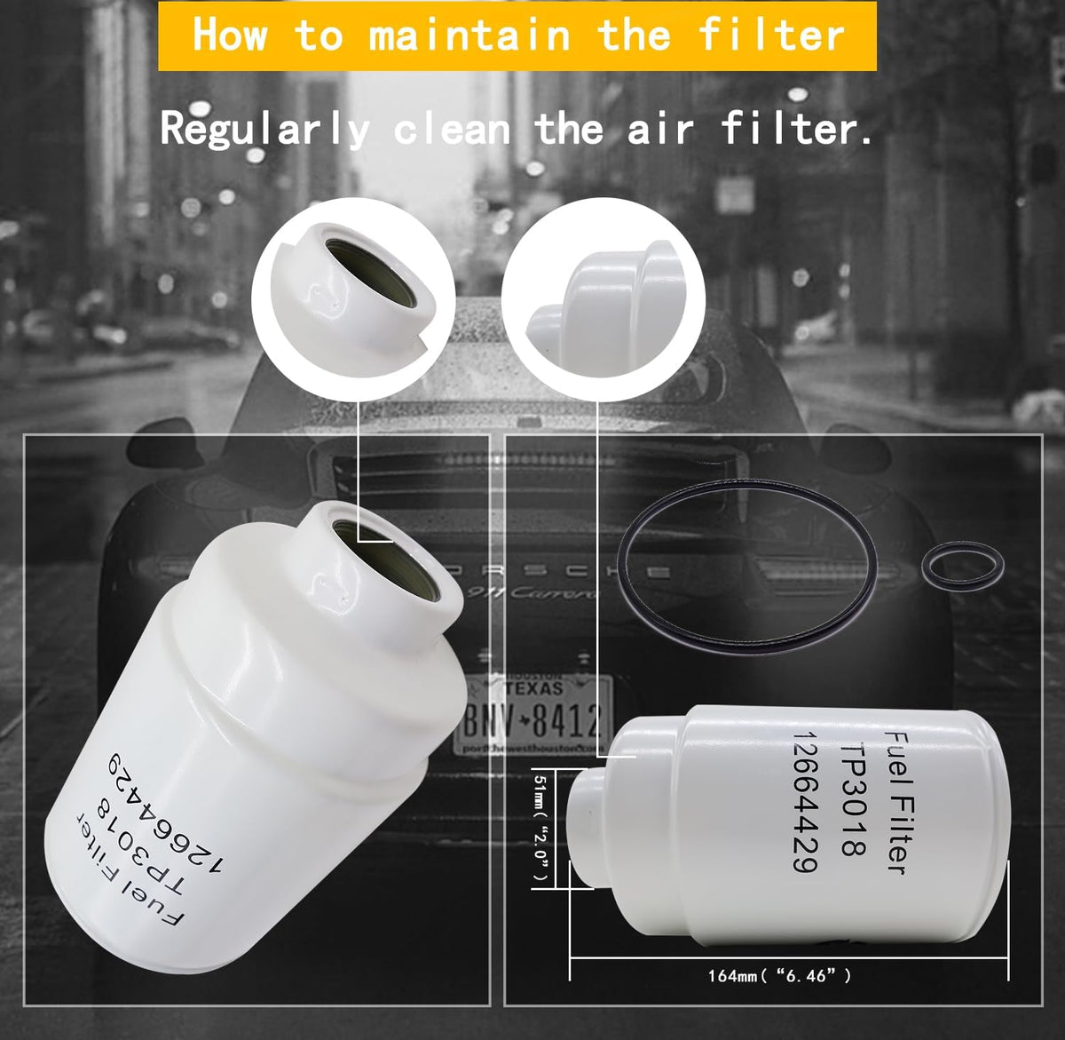 Fuel Filter TP3018 Compatible With Duramax 6.6L Chevy Silverado/GMC Sierra 2500HD 2001-2016 3500HD 2007-2016 Express/Savana 2500 3500 4500 2012 2013 2014 2015 2016 Diesel Engine,Vacuum packaging