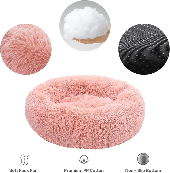 NOYAL Calming Dog Bed Donut Anti Anxiety Fluffy Dog Bed for Small Medium Dog and Cat