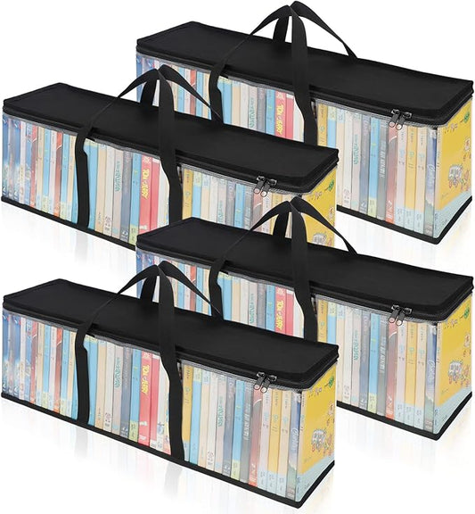 CCidea DVD Storage Bags (Set of 3) Clear PVC Media Holder Case with Handles for DVDs/CDs/VHS Box/Blu Ray Disc/Movie Cases/Video Games Discs - Each Bag Holds up to 40 DVDs