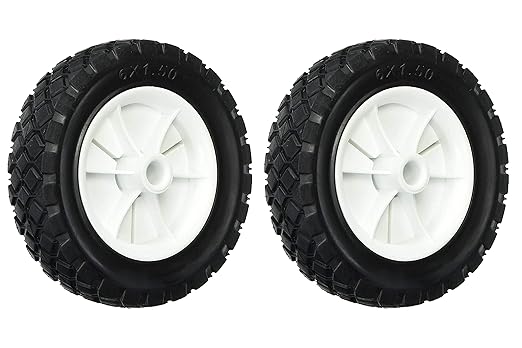 Shepherd Hardware 9611 7-Inch Semi-Pneumatic Rubber Replacement Tire, Plastic Wheel, 1-12-Inch Diamond Tread, 12-Inch Bore Offset Axle,White