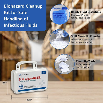 First Aid Only 6021 21-Piece Body Fluid Clean Up Kit, Commercial Cleaning Equipment for Spills in Weatherproof Plastic Case, White