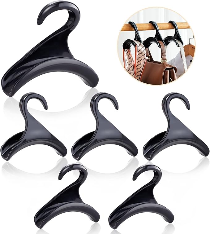 6PCS Purse Handbag Hanger Hooks for Closet, Handbag Organizer Purse Hooks, Bag Rack Holder Storage for Hanging Tote Bag Backpacks Satchels Crossovers Scarf Belt and Tie (Black)