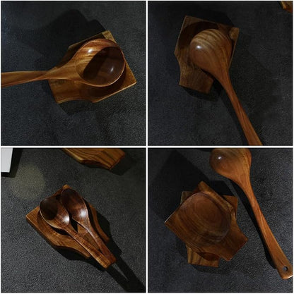 Ipetboom Wood Spoon Holder Premium Smooth Wooden Spoon Rest for Kitchen Countertop Utensil Stand Practical Cooking Accessory for Home Restaurants and Dining