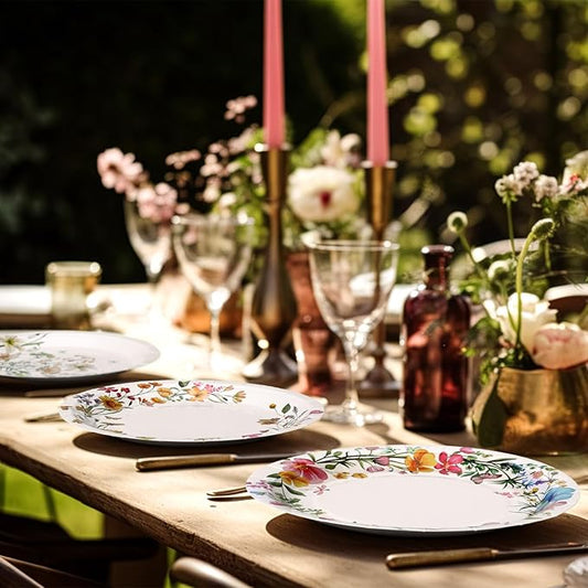 96 Pcs Spring Flower Paper Plates Disposable Floral Disco Plates for Spring Summer 70's Disco Party Birthday Decorations (Floral)