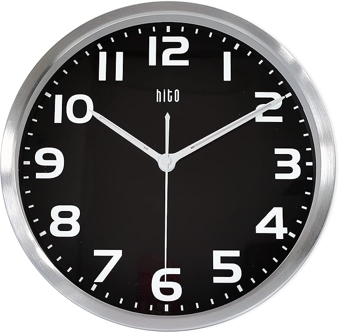 HITO 12 Inch Night Light Wall Clock Battery Operated Brightness Adjustable, Metal Frame, Glass Cover(Hands  Numbers Illuminate)