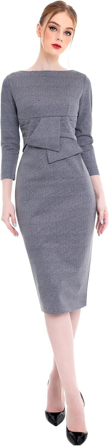 Marycrafts Women's Square Neck Sheath Midi Work Dress