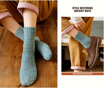 JUNAN 2Pairs Ladies thermal Winter socks, Womens Thick Knitting Warm & comfy Wool Crew Vintage Style Sock